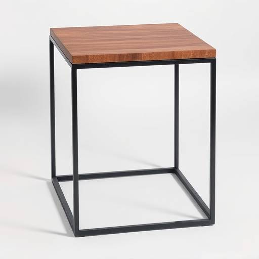 Mesa lateral com tampo de madeira e estrutura de metal minimalista